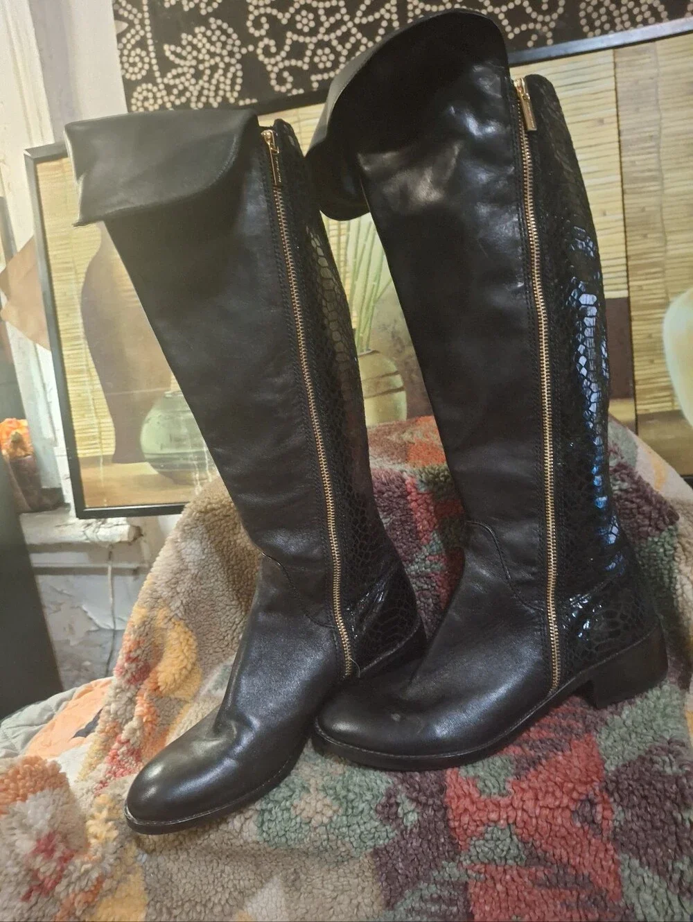 Michael Kors Black Over-the-Knee Zip-Front Riding Boots